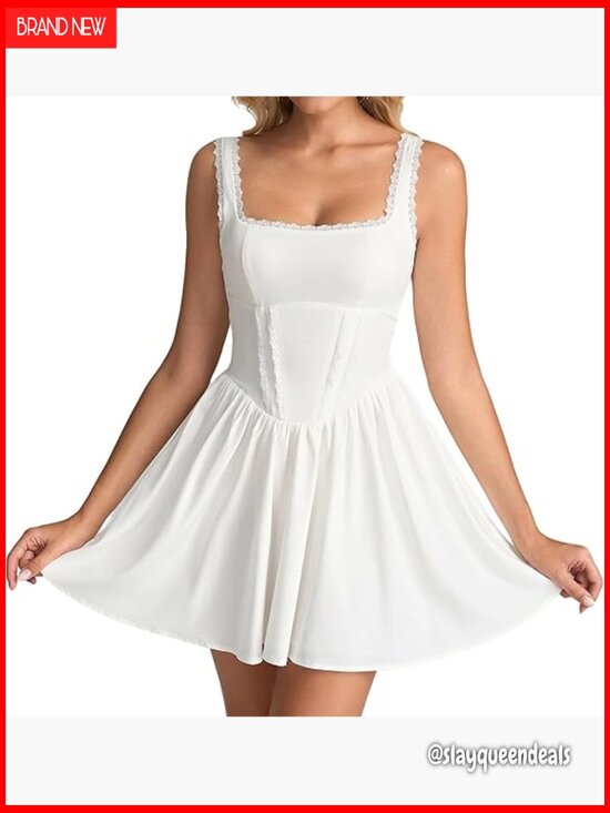 Dresses & Skirts - Lace Floral Corset Mini Dress Bow Tie Smocked Flowy Short Graduation Dresses